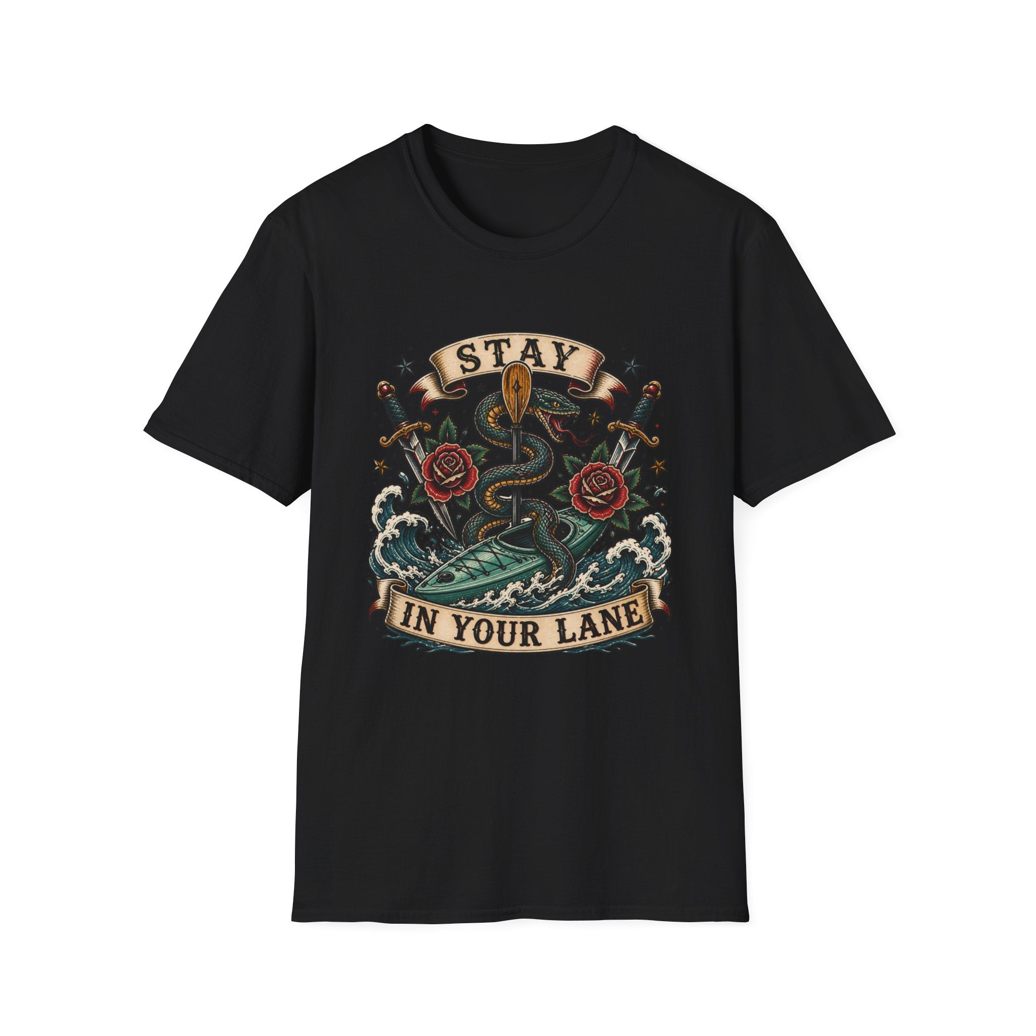 Stay In Your Lane T-Shirt — Vintage Caduceus, Swords & Roses Graphic Tee
