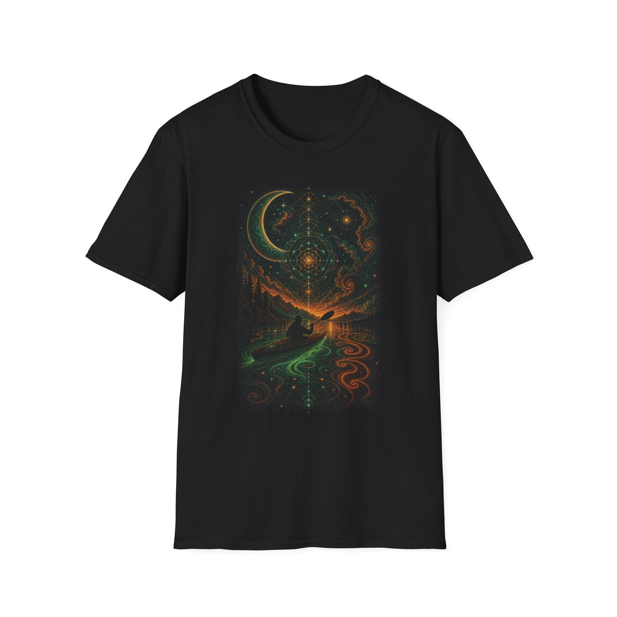 Mystic Nightscape T-Shirt — Crescent Moon, Owl & Starry Forest Graphic