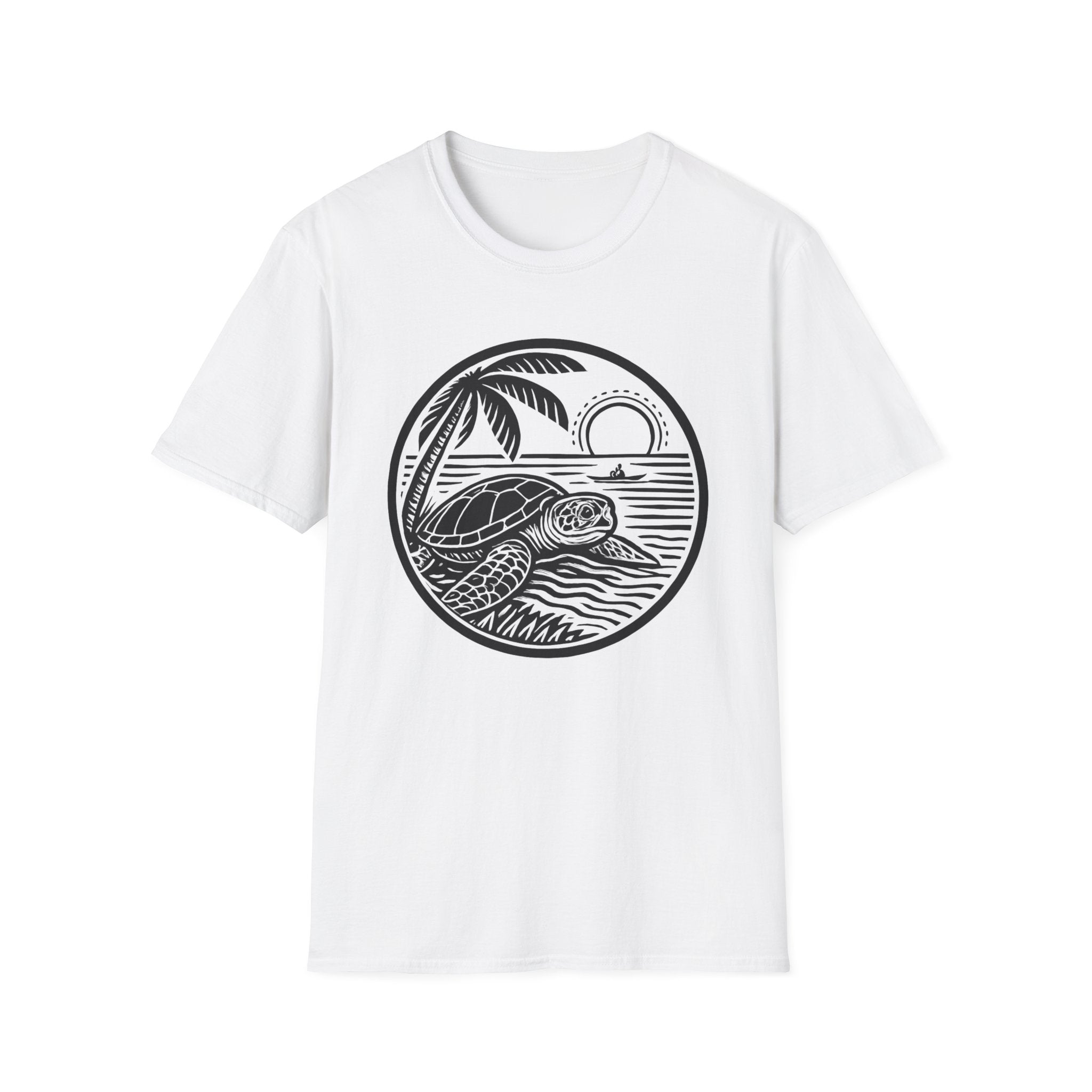 Sea Turtle with Kayak T-Shirt — Vintage Coastal Sunset Graphic