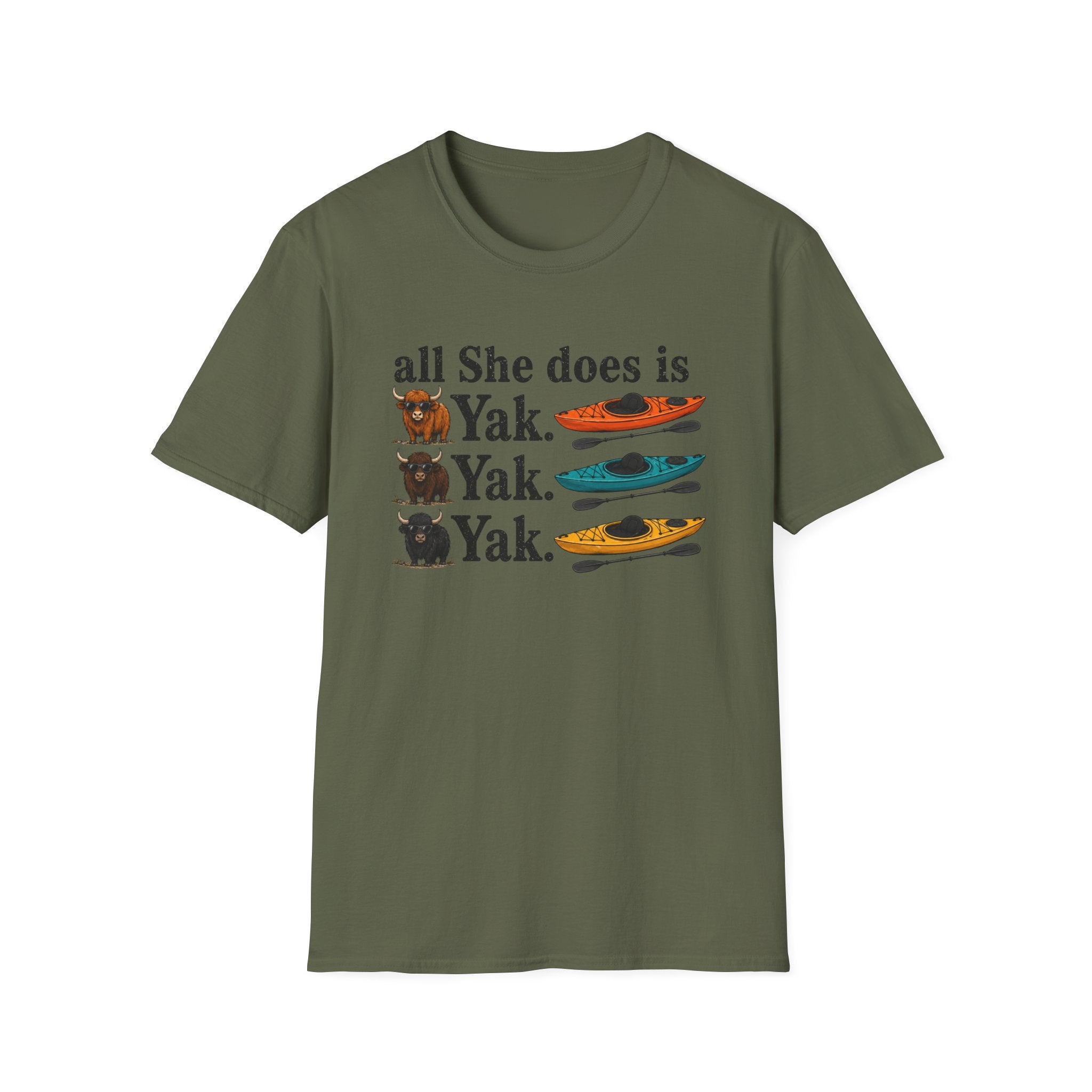 Kayak T-Shirt - "All She Does is Yak Yak Yak" Funny Kayaking Tee