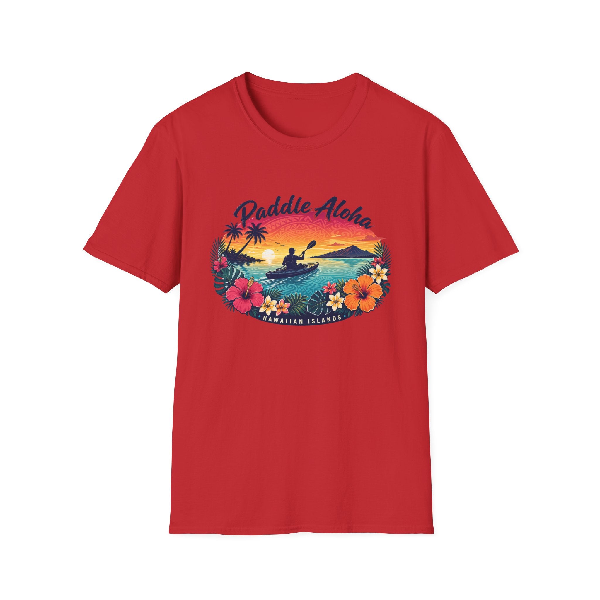 Paddle Aloha T-Shirt — Hawaiian Kayak Sunset Floral Tee