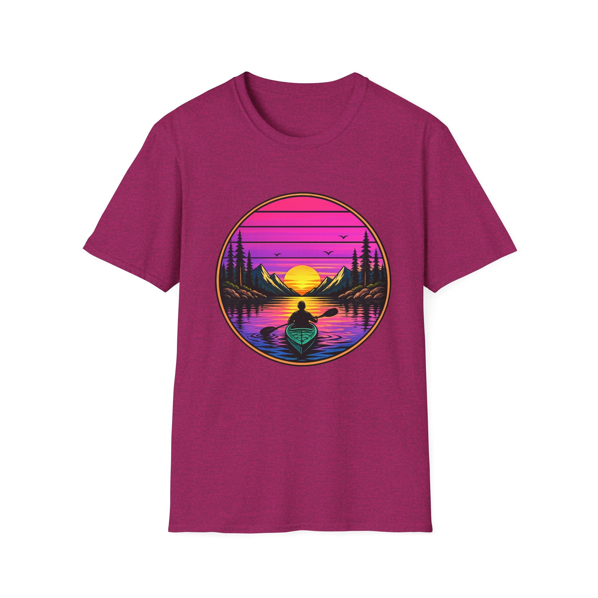 Sunset Kayak T-Shirt — Retro Mountain Lake Design