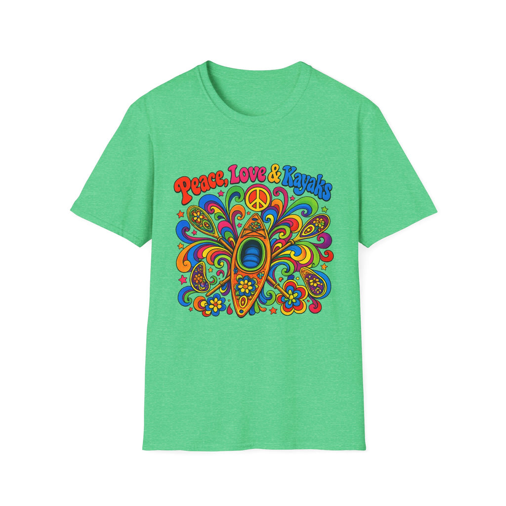 Peace, Love & Kayaks T-Shirt — Retro Hippie Tee