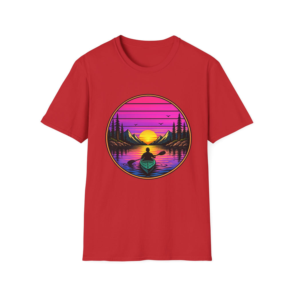Sunset Kayak T-Shirt — Retro Mountain Lake Design