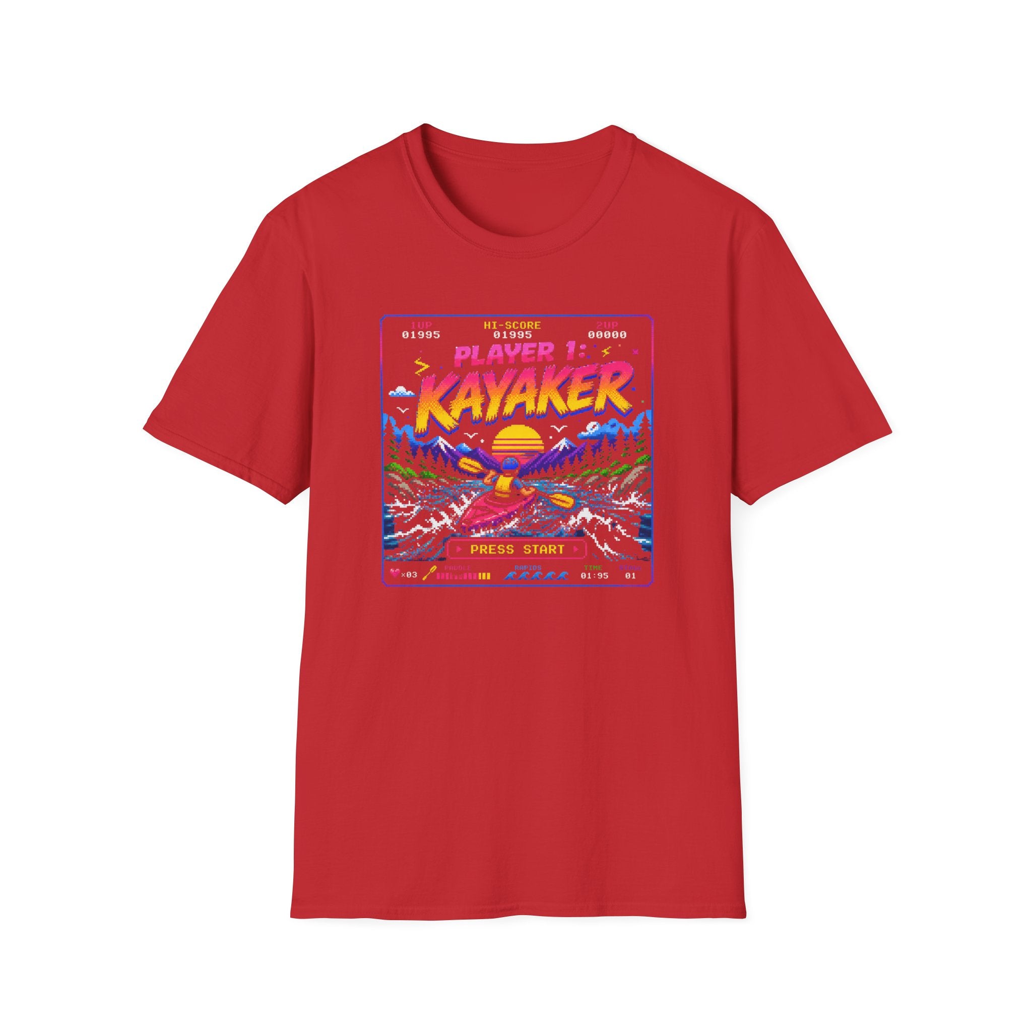 Kayaker Retro Arcade T-Shirt — Player 1 Kayaking Gamer Tee