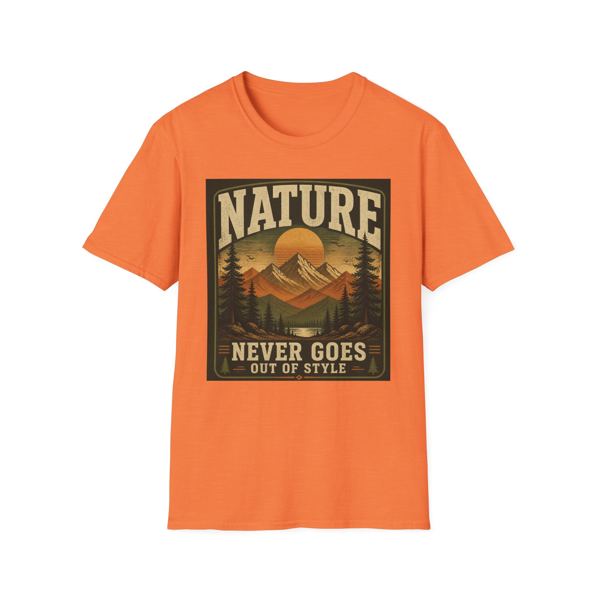 Nature T-Shirt — "Nature Never Goes Out of Style" Vintage Mountain Tee