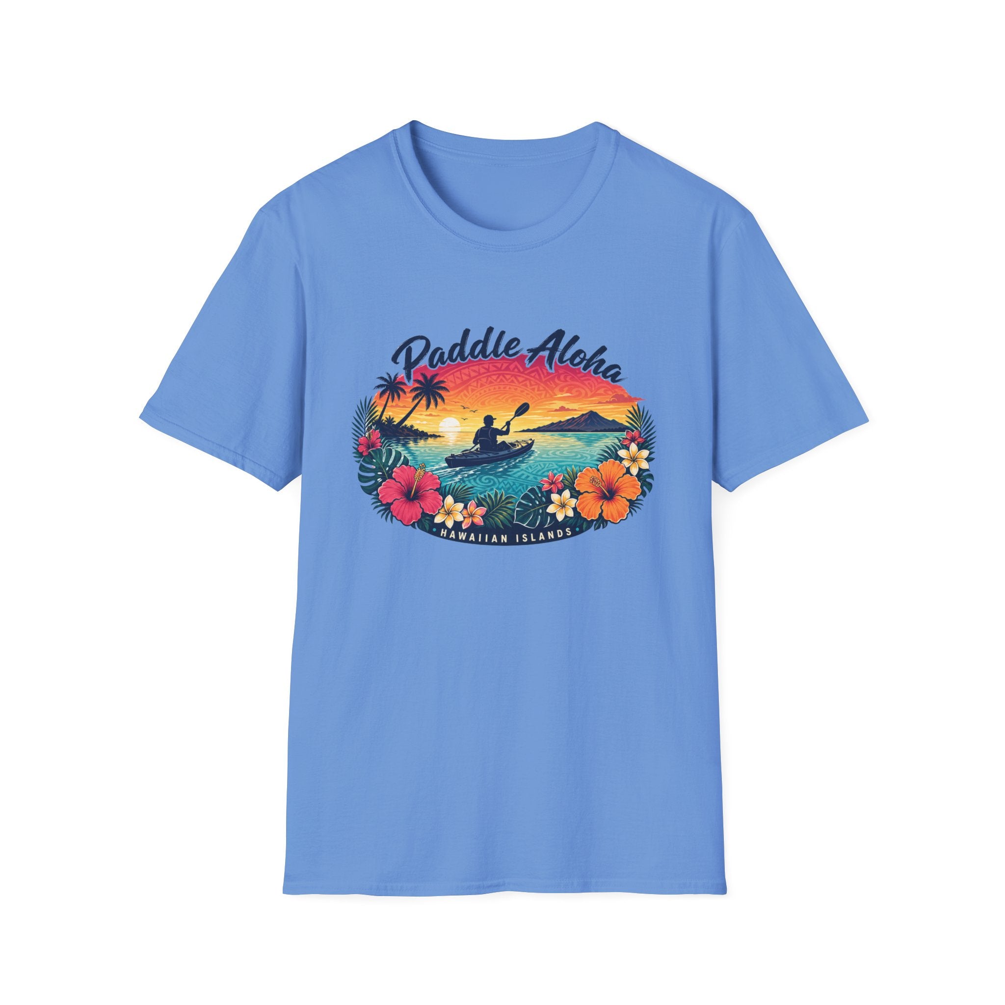 Paddle Aloha T-Shirt — Hawaiian Kayak Sunset Floral Tee