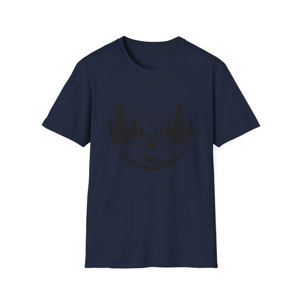 Mountain River Scene with Deer T-Shirt
