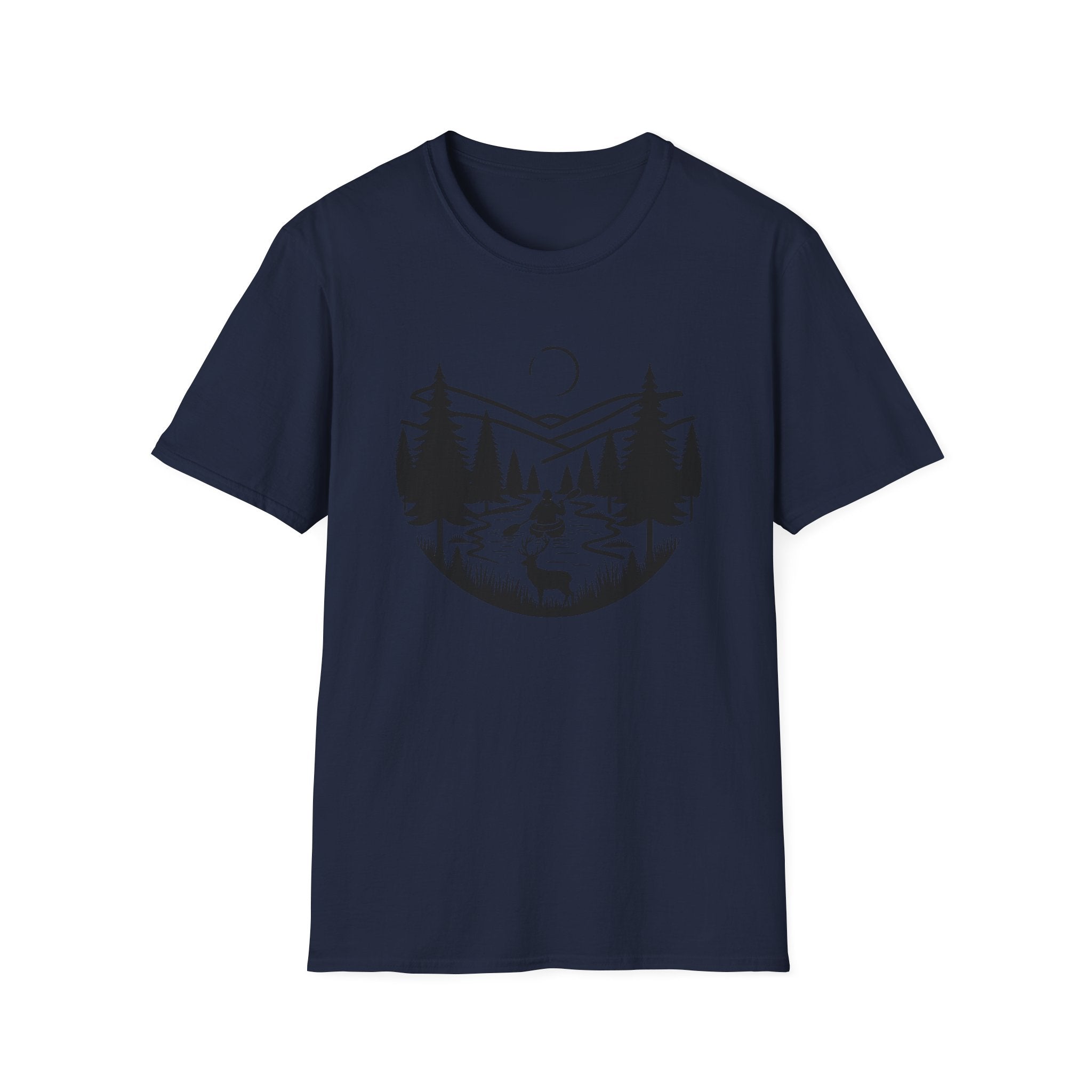Mountain River Scene with Deer T-Shirt