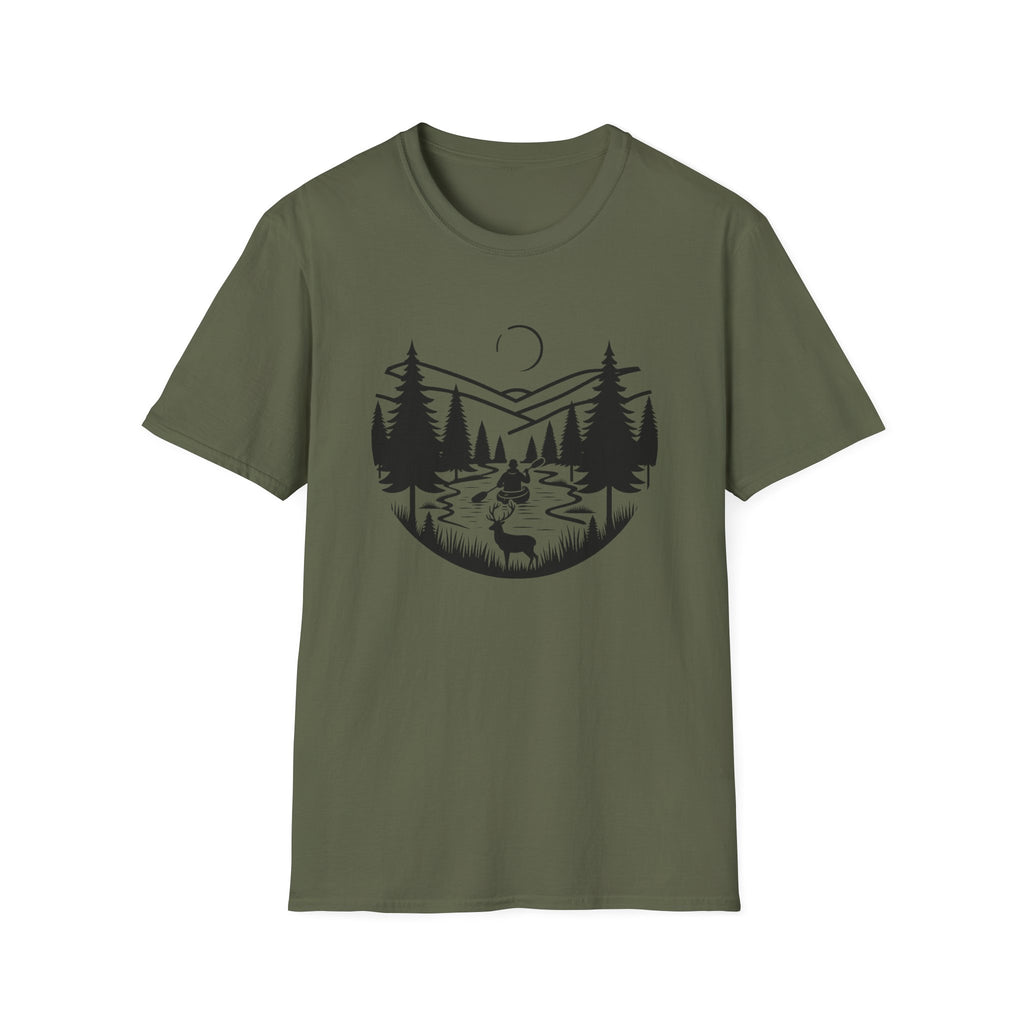 Mountain River Scene with Deer T-Shirt