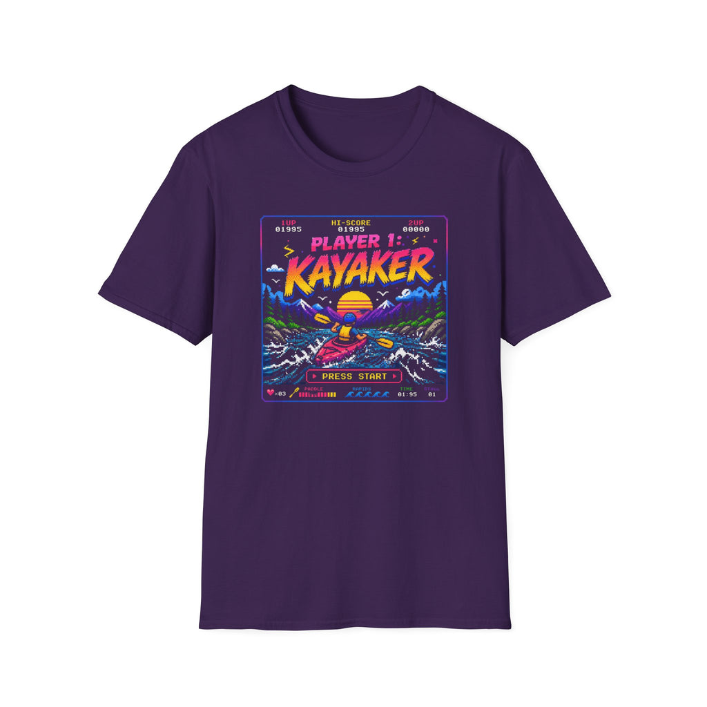Kayaker Retro Arcade T-Shirt — Player 1 Kayaking Gamer Tee