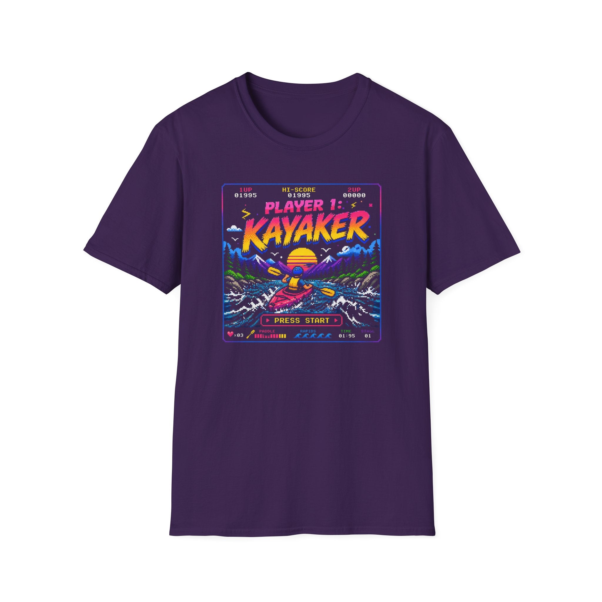 Kayaker Retro Arcade T-Shirt — Player 1 Kayaking Gamer Tee