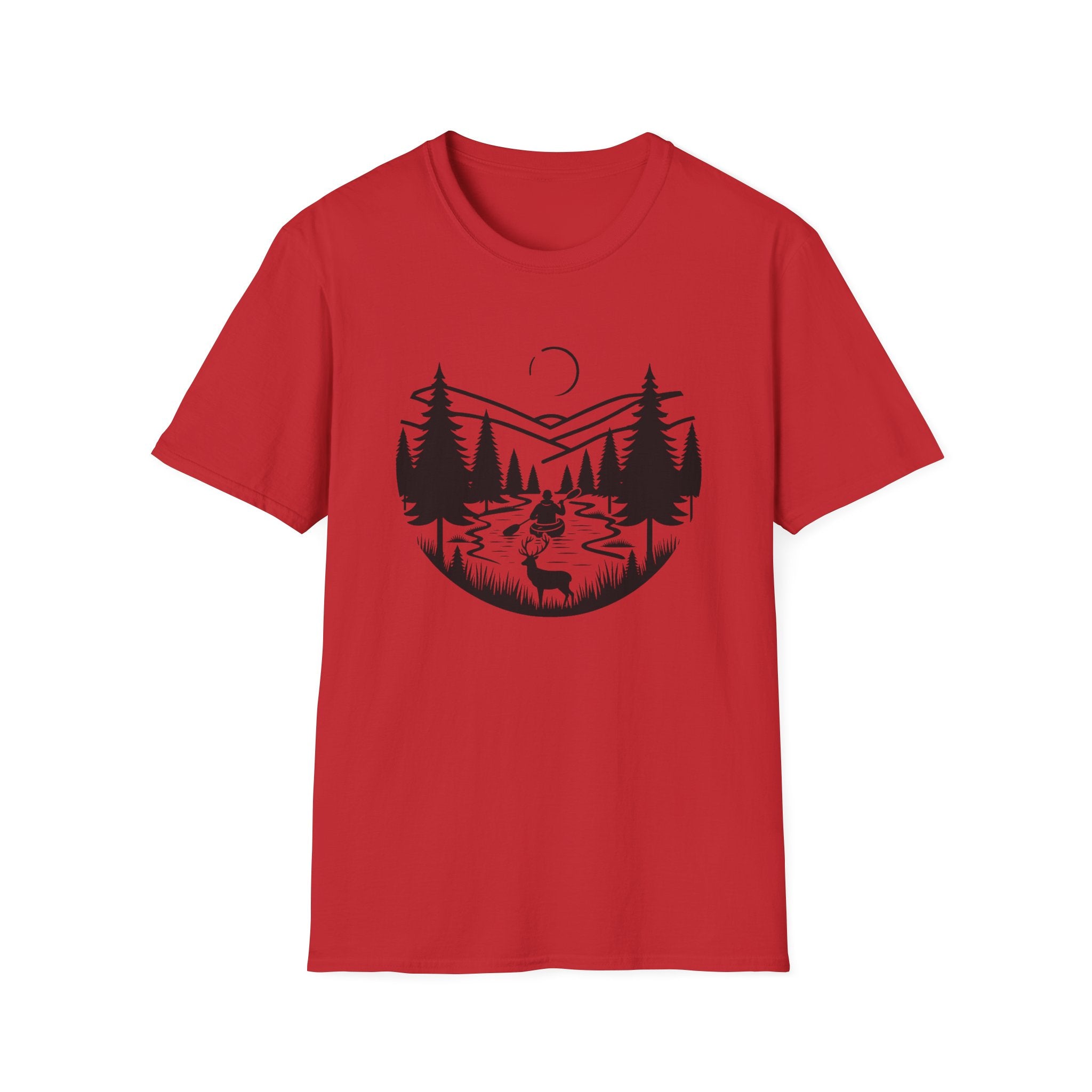 Mountain River Scene with Deer T-Shirt