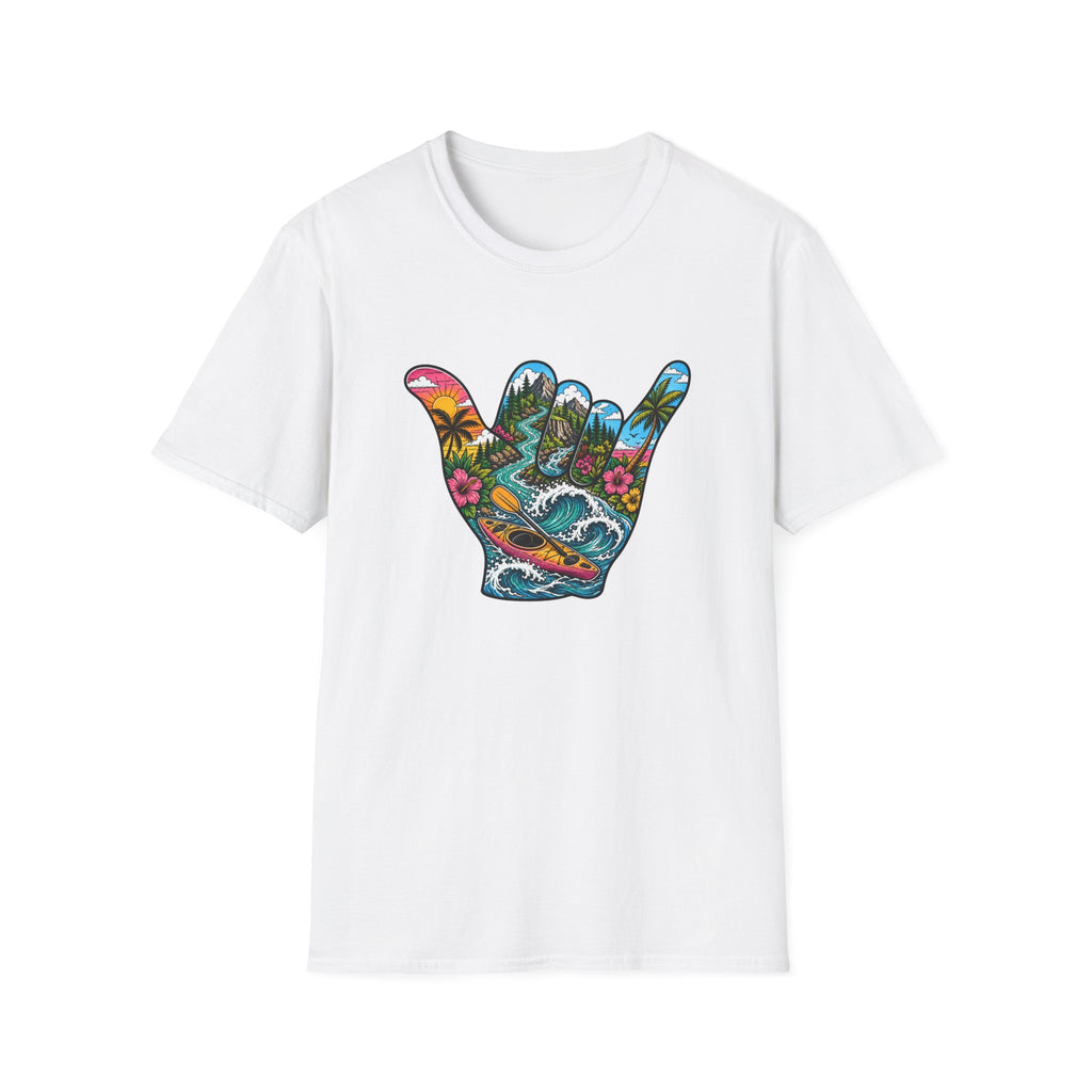 Shaka Vibes T-Shirt — Tropical Beach Hand Graphic