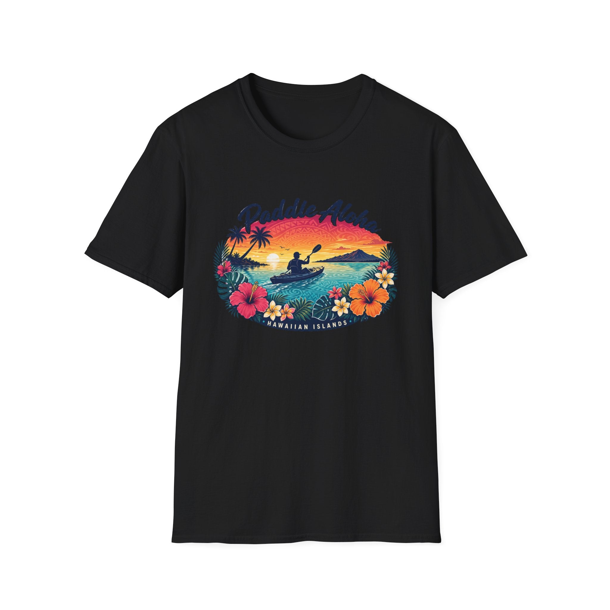 Paddle Aloha T-Shirt — Hawaiian Kayak Sunset Floral Tee