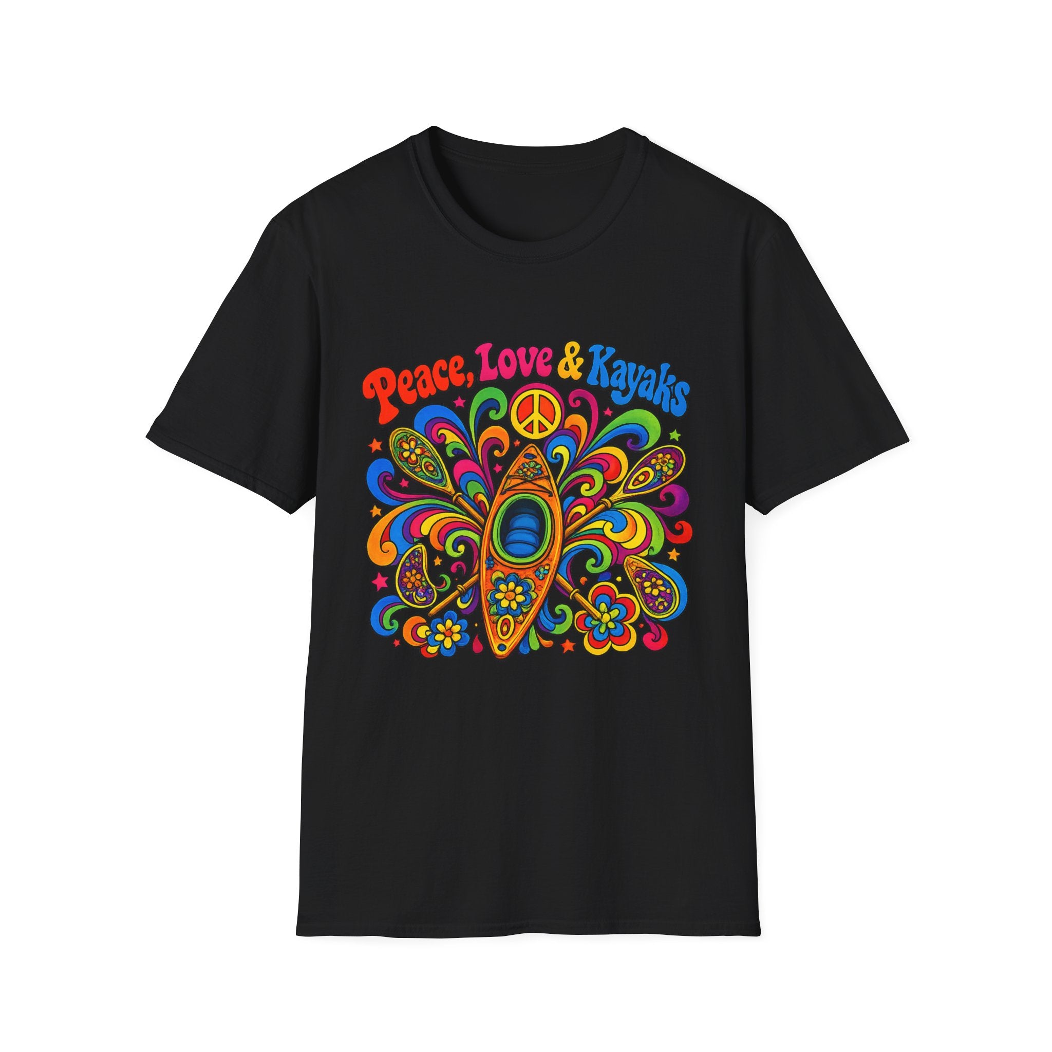 Peace, Love & Kayaks T-Shirt — Retro Hippie Tee
