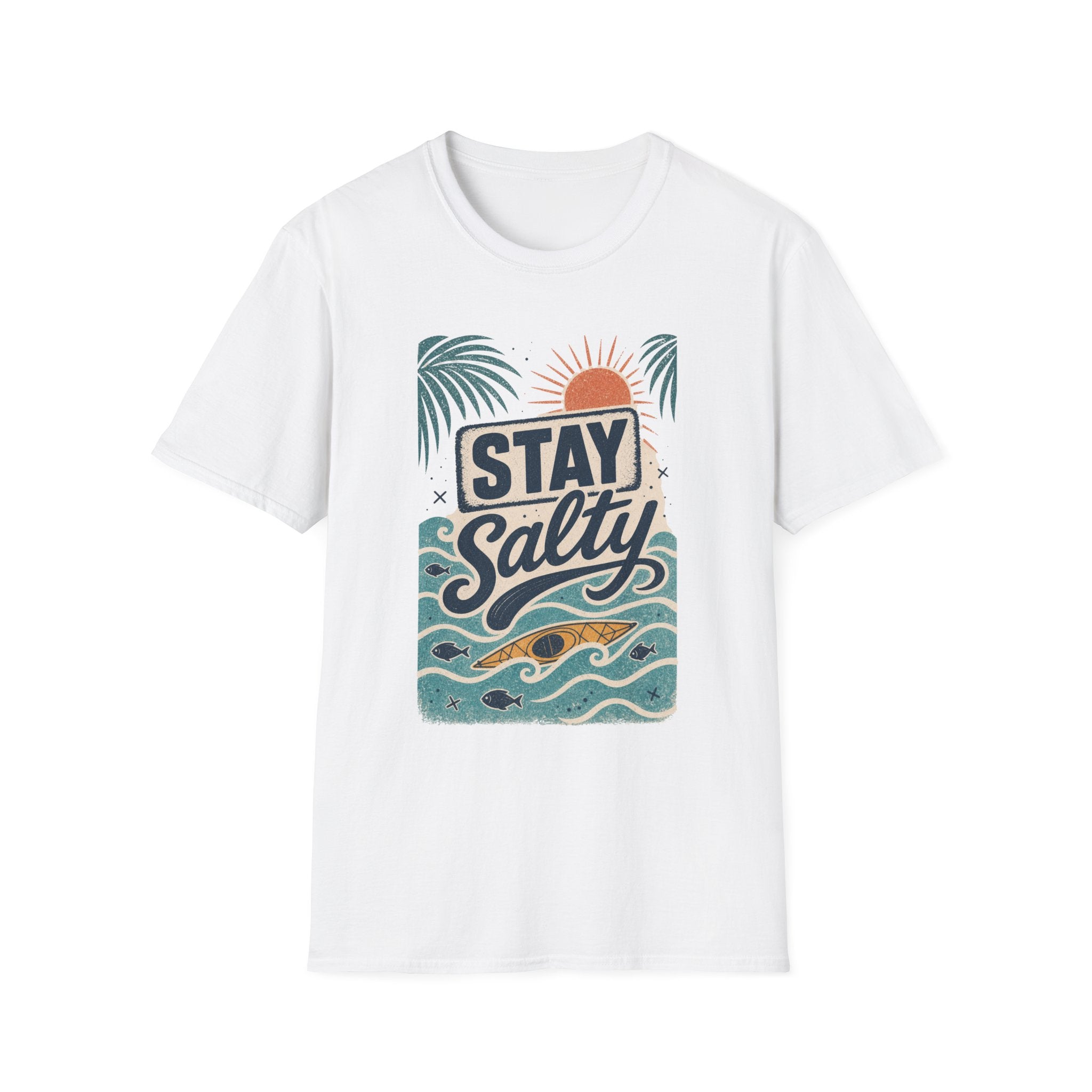 Stay Salty T-Shirt — Retro Kayak Waves Graphic Tee