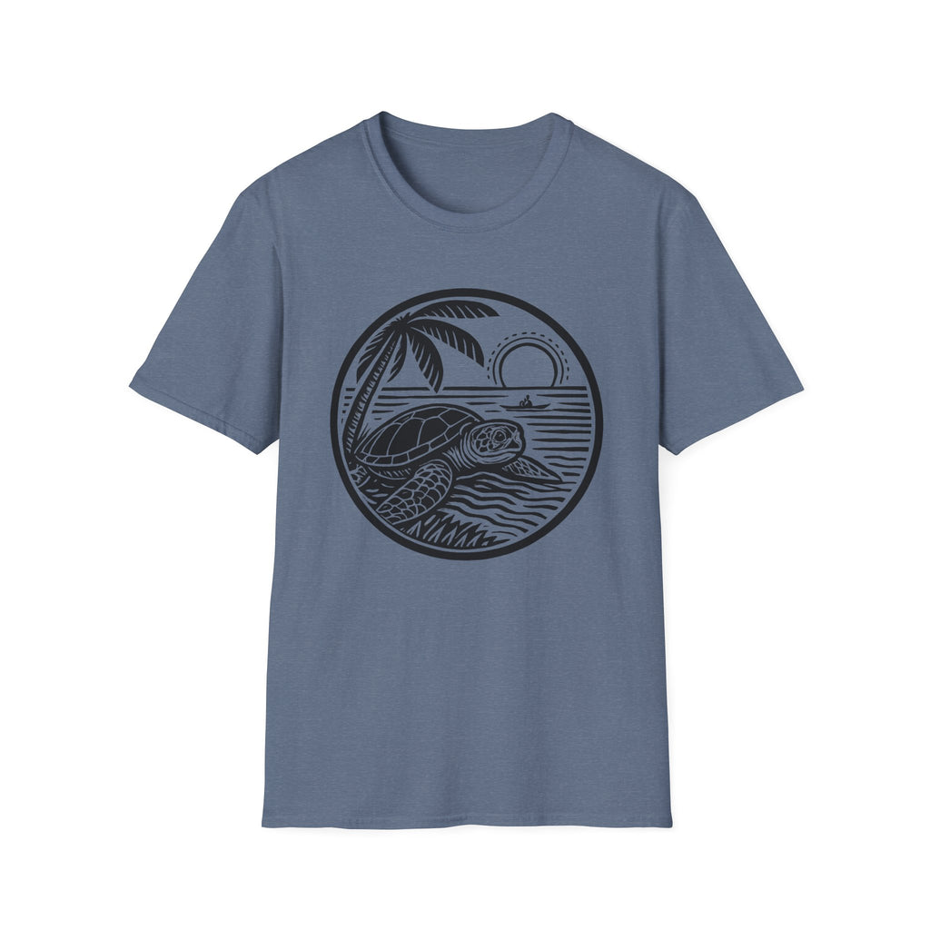 Sea Turtle with Kayak T-Shirt — Vintage Coastal Sunset Graphic