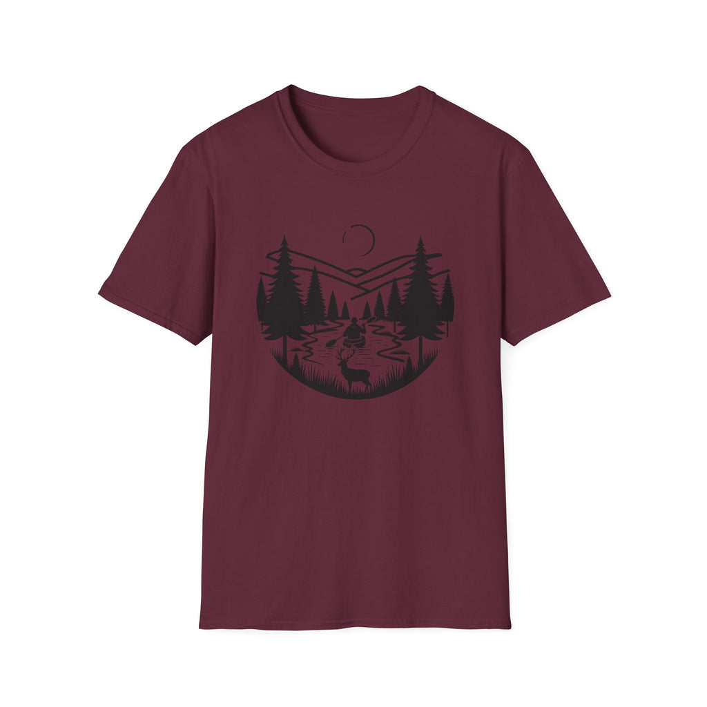 Mountain River Scene with Deer T-Shirt