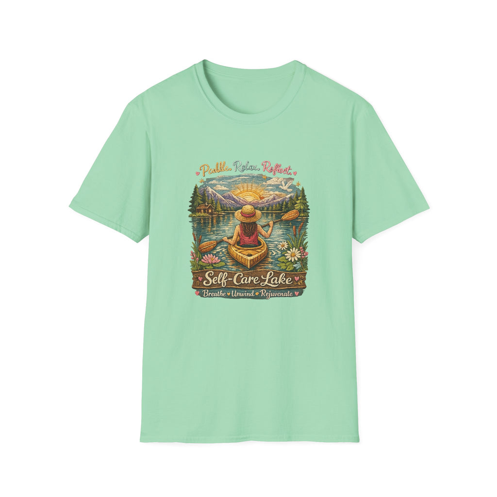 Self-Care Lake T-Shirt — Relaxing Kayaking Nature Retreat Graphic Tee