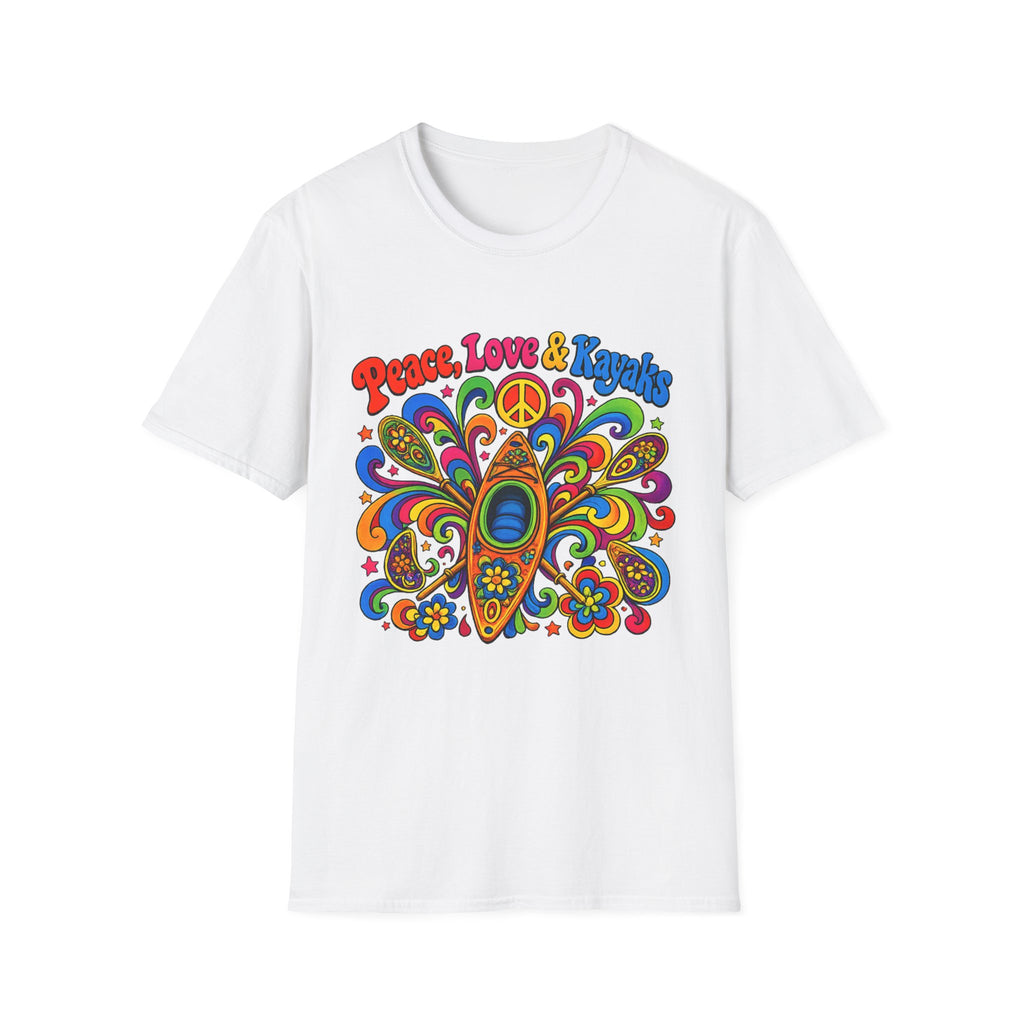 Peace, Love & Kayaks T-Shirt — Retro Hippie Tee