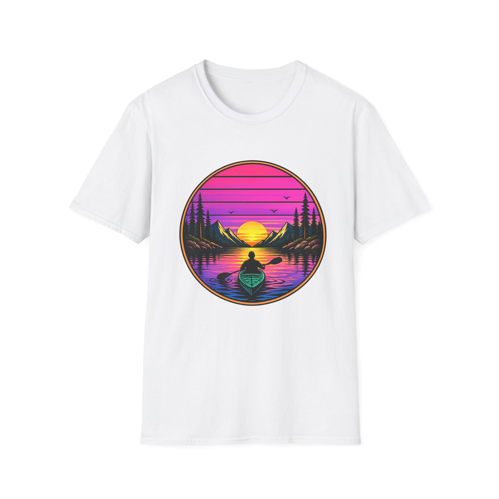 Sunset Kayak T-Shirt — Retro Mountain Lake Design
