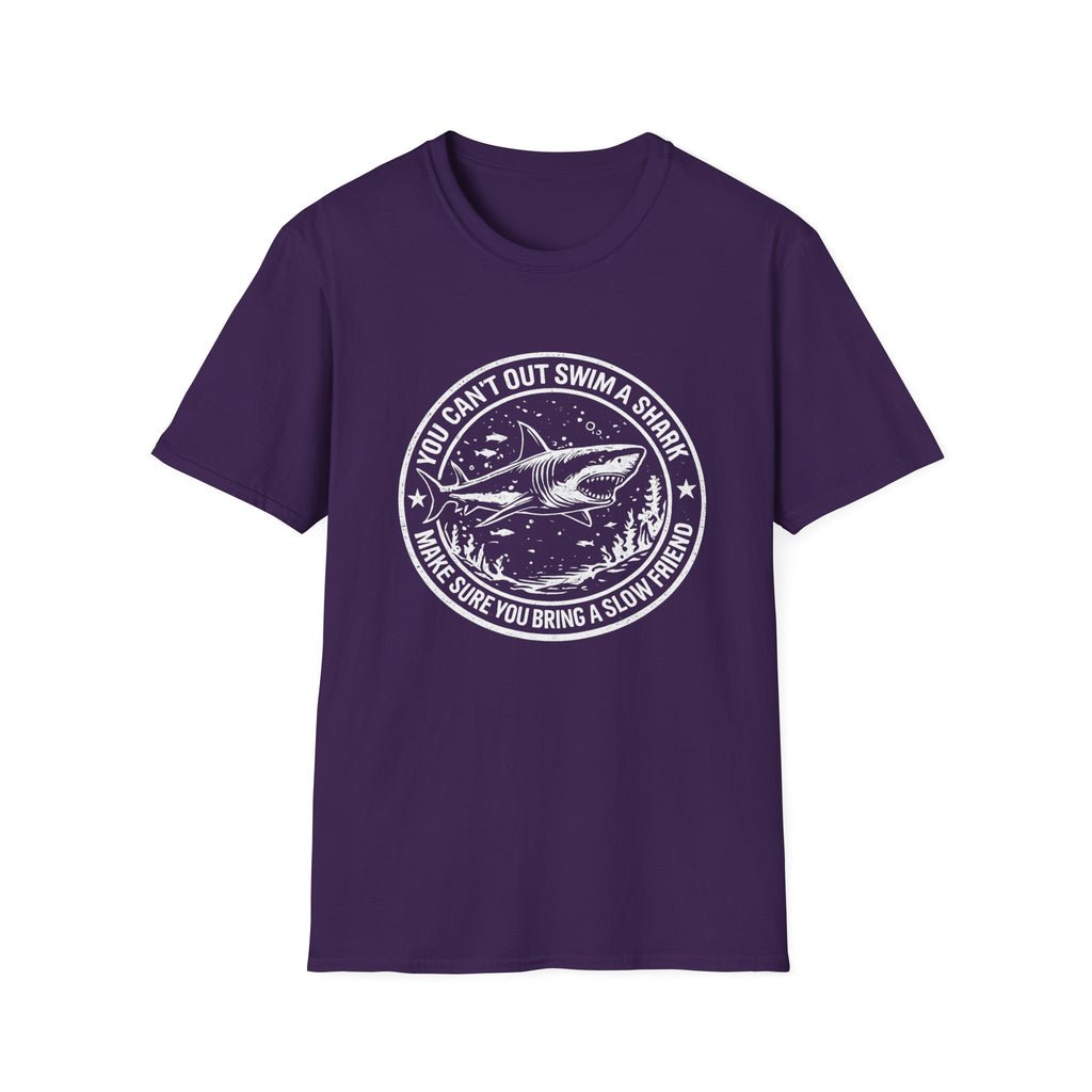 Shark Graphic T-Shirt — "You Can't Out Swim a Shark" Retro Fish Design