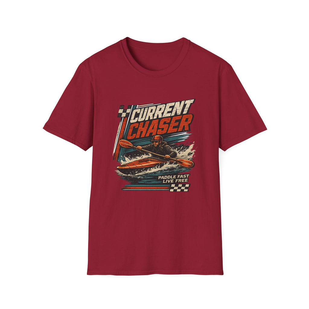 Current Chaser Kayak T-Shirt — Paddle Fast Live Free Vintage Watercraft Tee