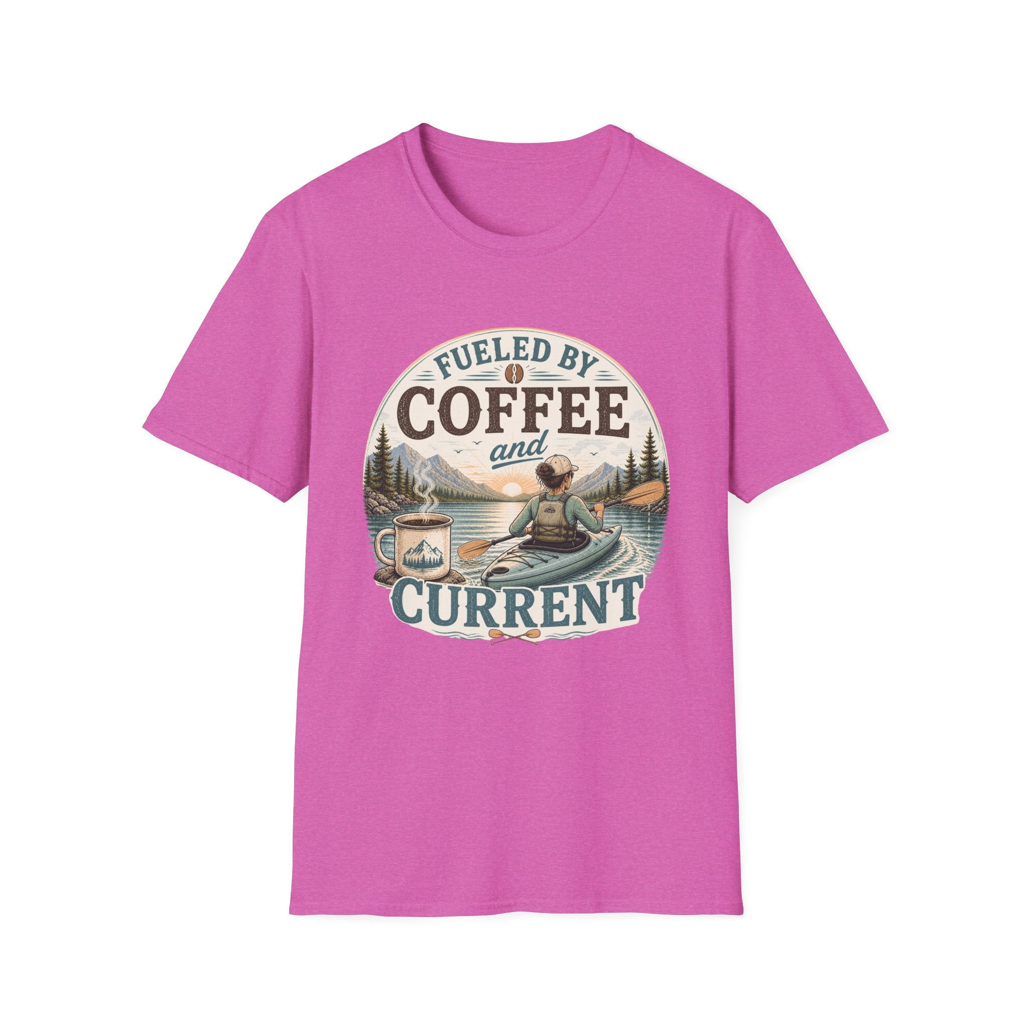 Kayak T-Shirt — "Fueled by Coffee and Current" Outdoor Adventure Tee