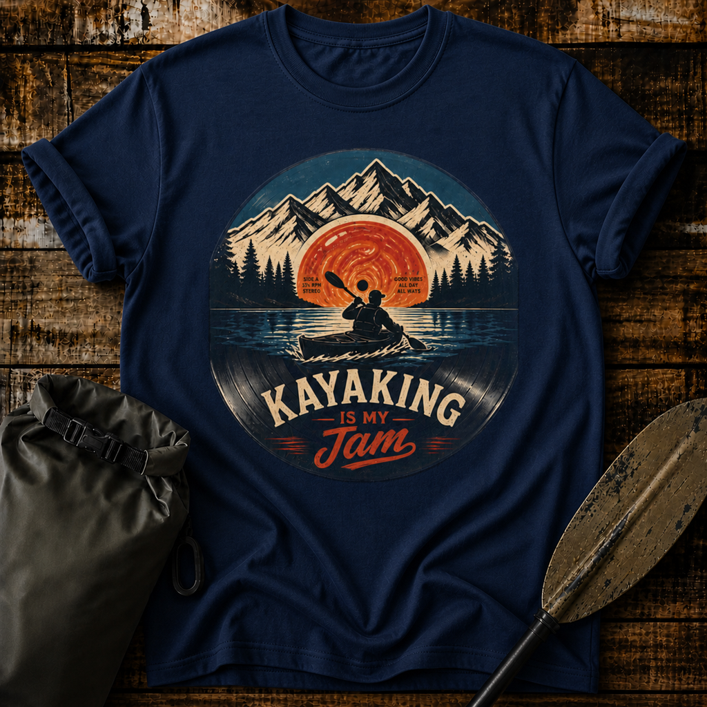 Kayaking Is My Jam T-Shirt — Retro Sunset Kayak Shirt for Paddlers