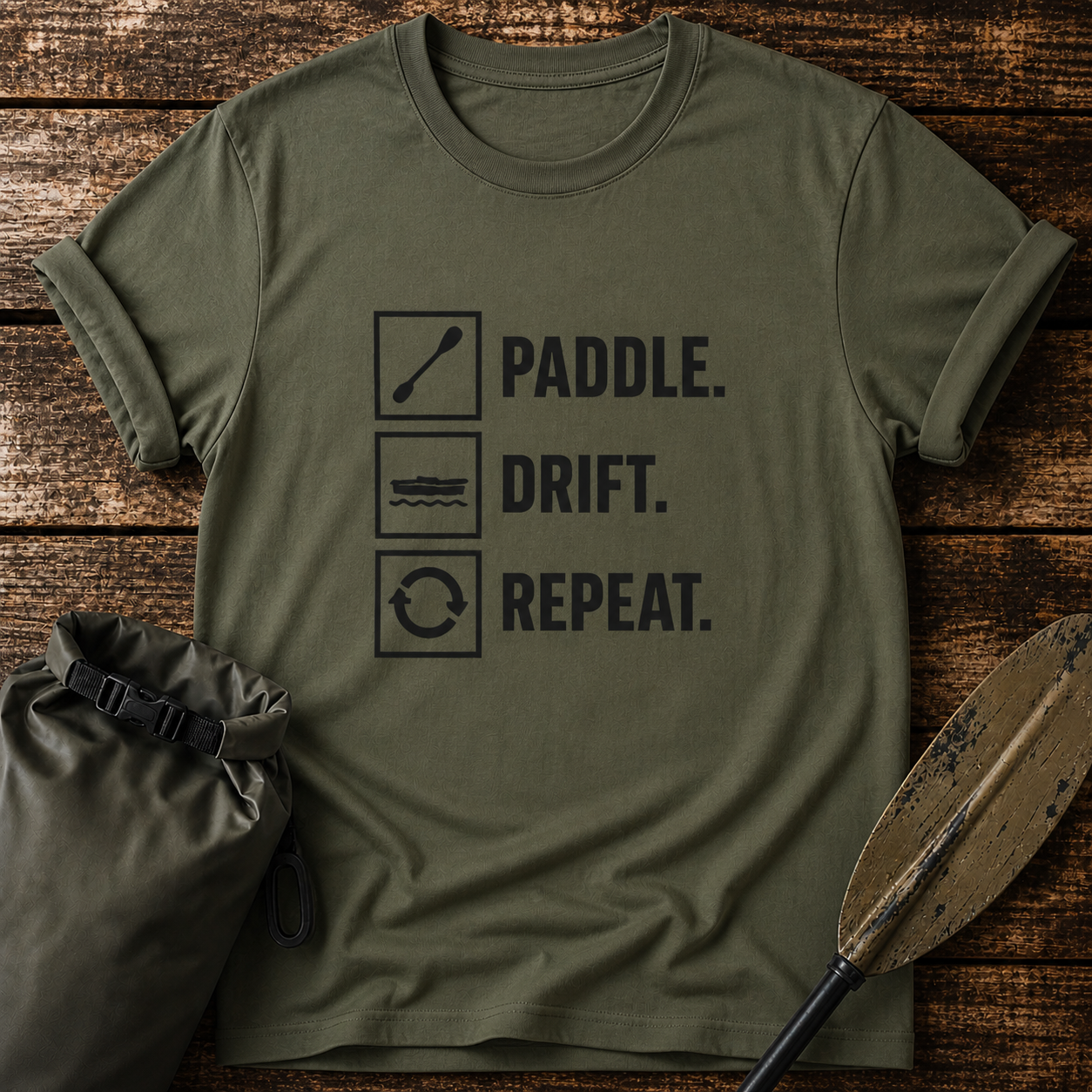 Paddle. Drift. Repeat. T-Shirt — Kayaking Graphic Tee