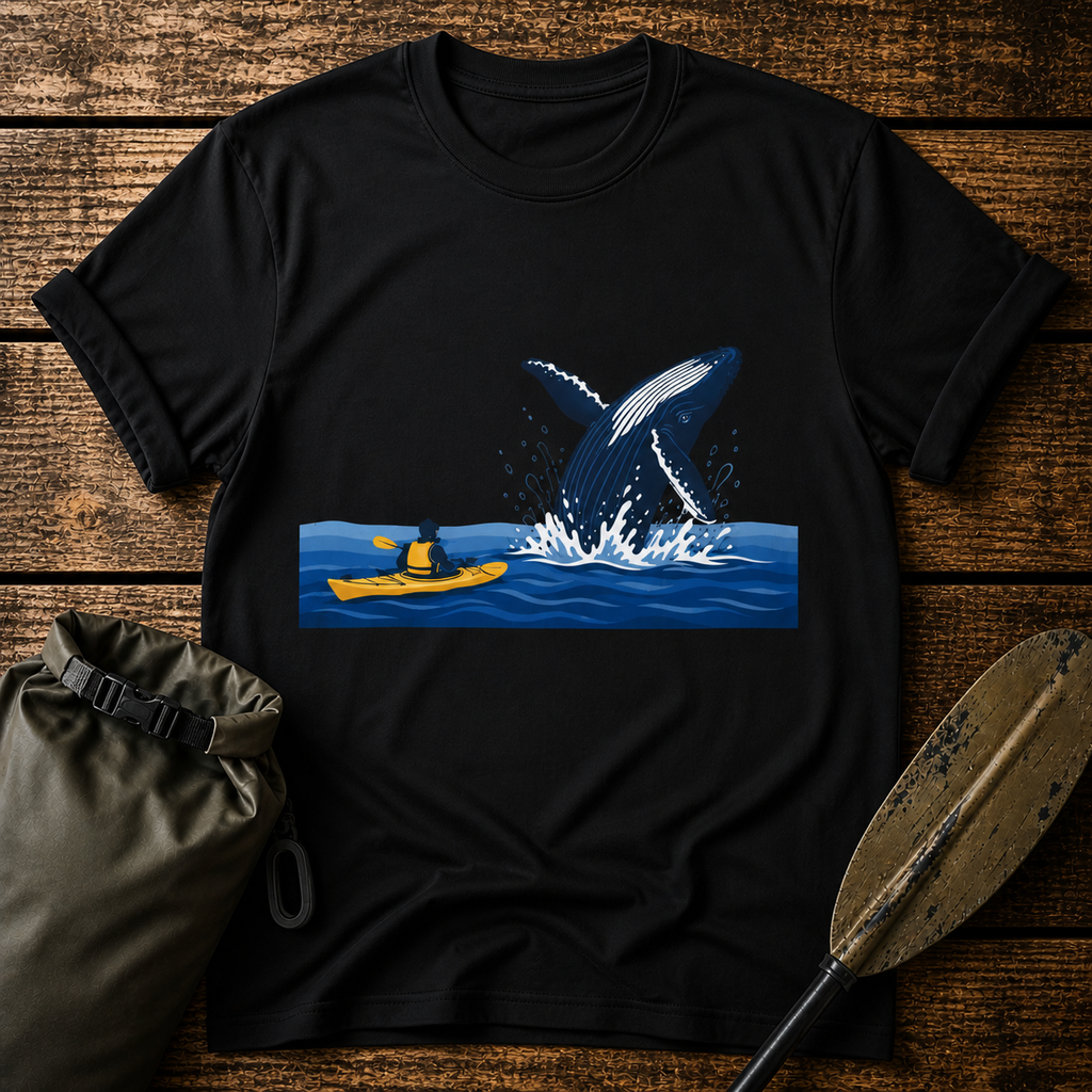 Whale Breach Kayak T-Shirt — Ocean Adventure Tee for Kayakers & Whale Lovers