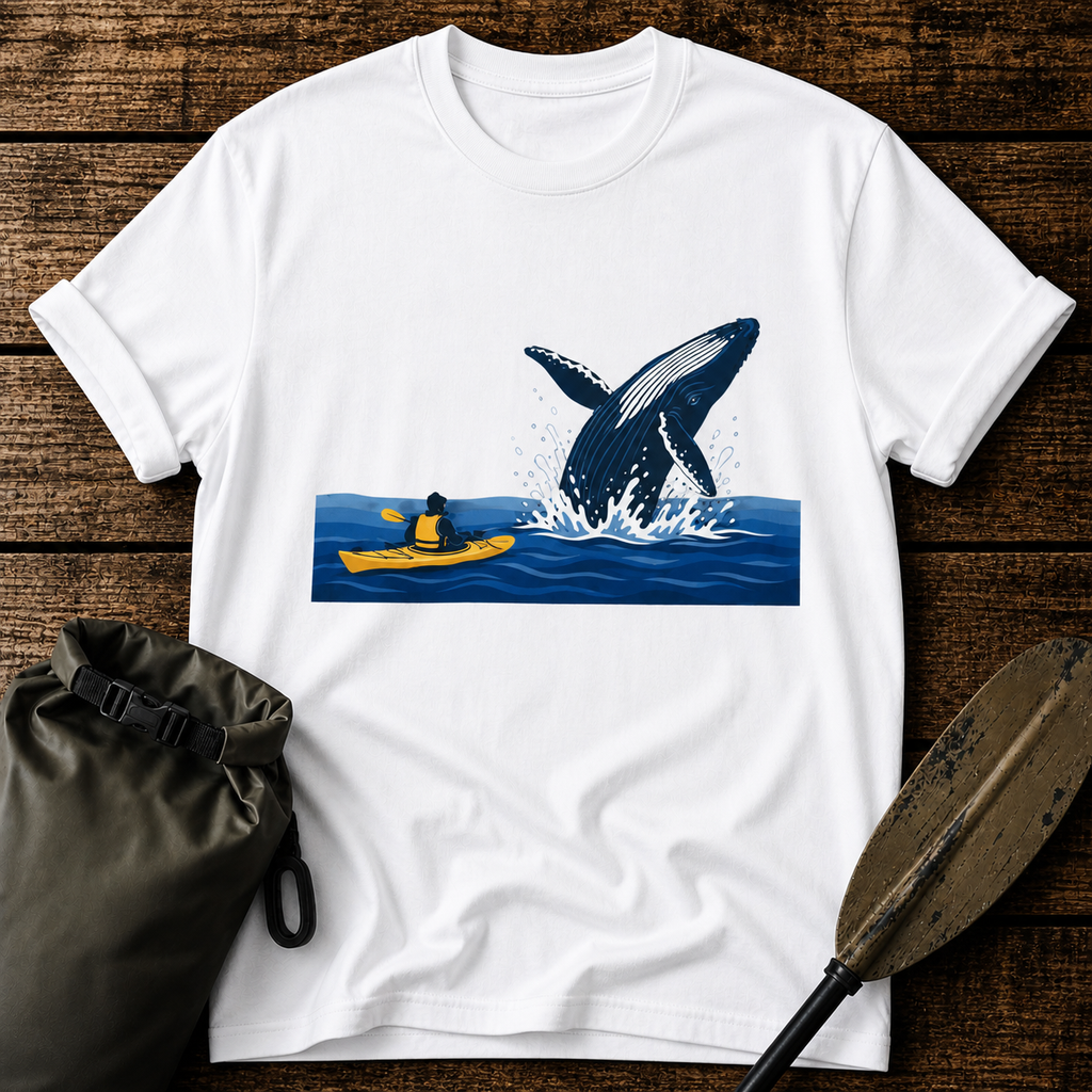 Whale Breach Kayak T-Shirt — Ocean Adventure Tee for Kayakers & Whale Lovers