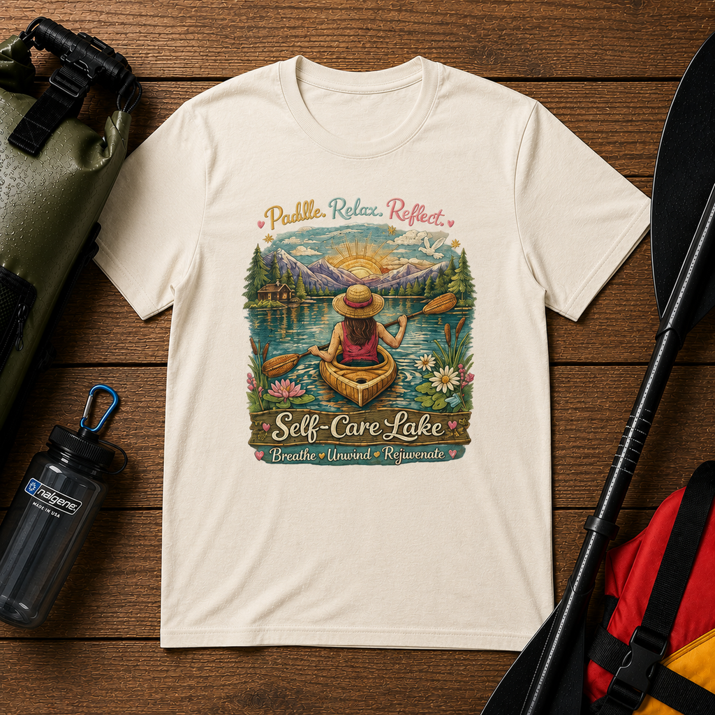 Self-Care Lake T-Shirt — Relaxing Kayaking Nature Retreat Graphic Tee