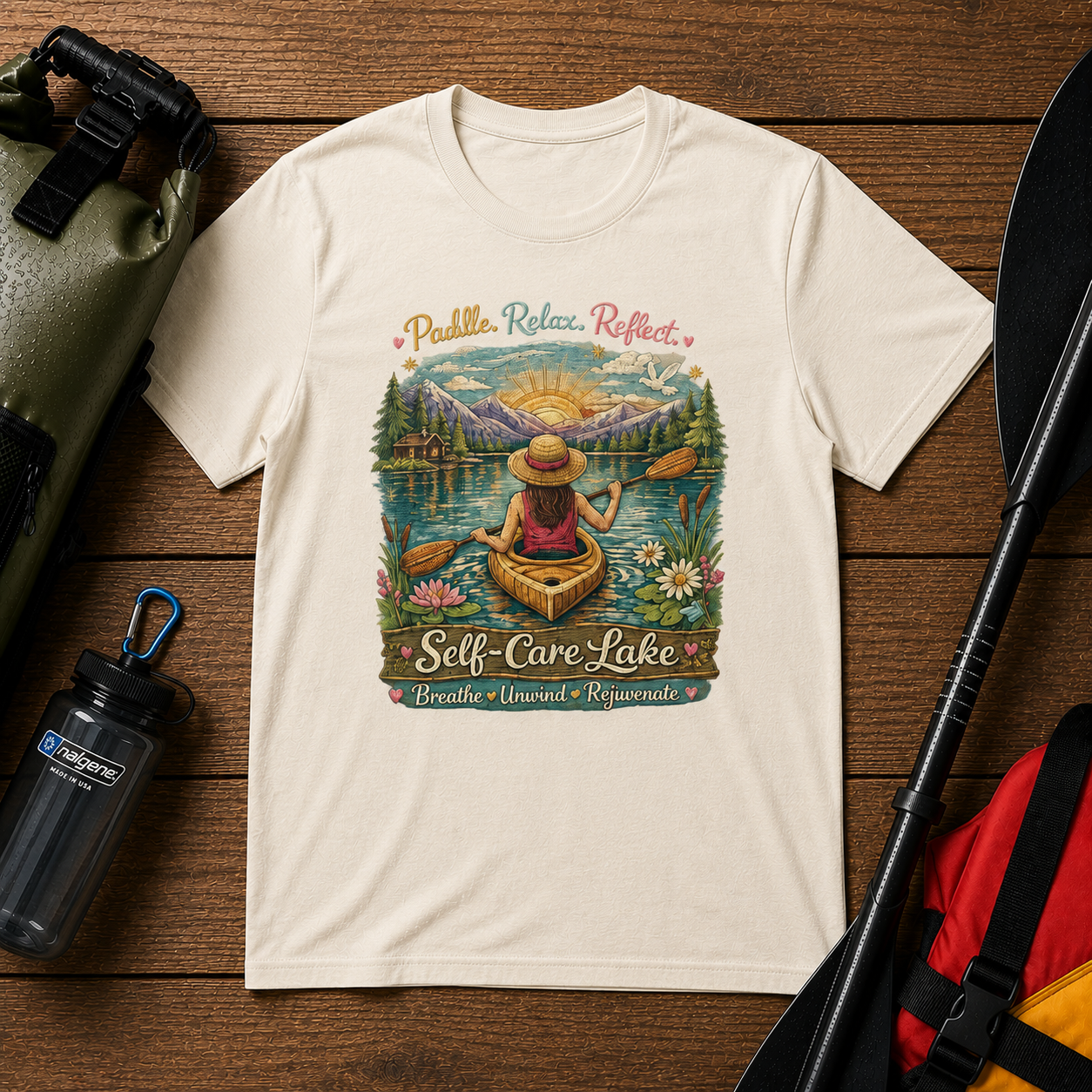 Self-Care Lake T-Shirt — Relaxing Kayaking Nature Retreat Graphic Tee