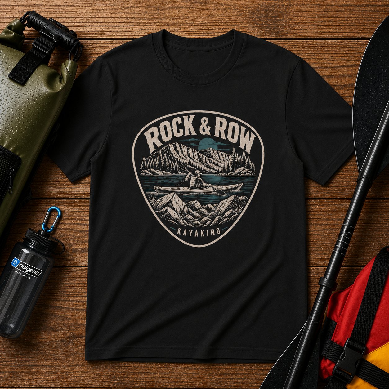Rock & Row Kayaking T-Shirt — Vintage Outdoor Shirt for Paddlers