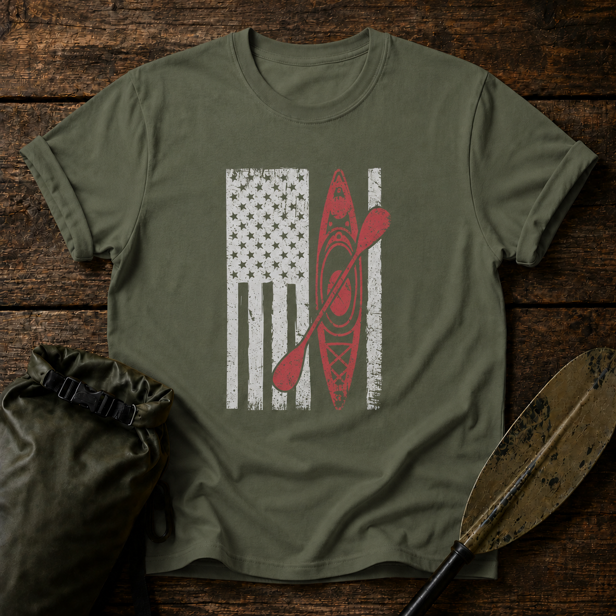 Distressed Patriotic Kayak Design Tee