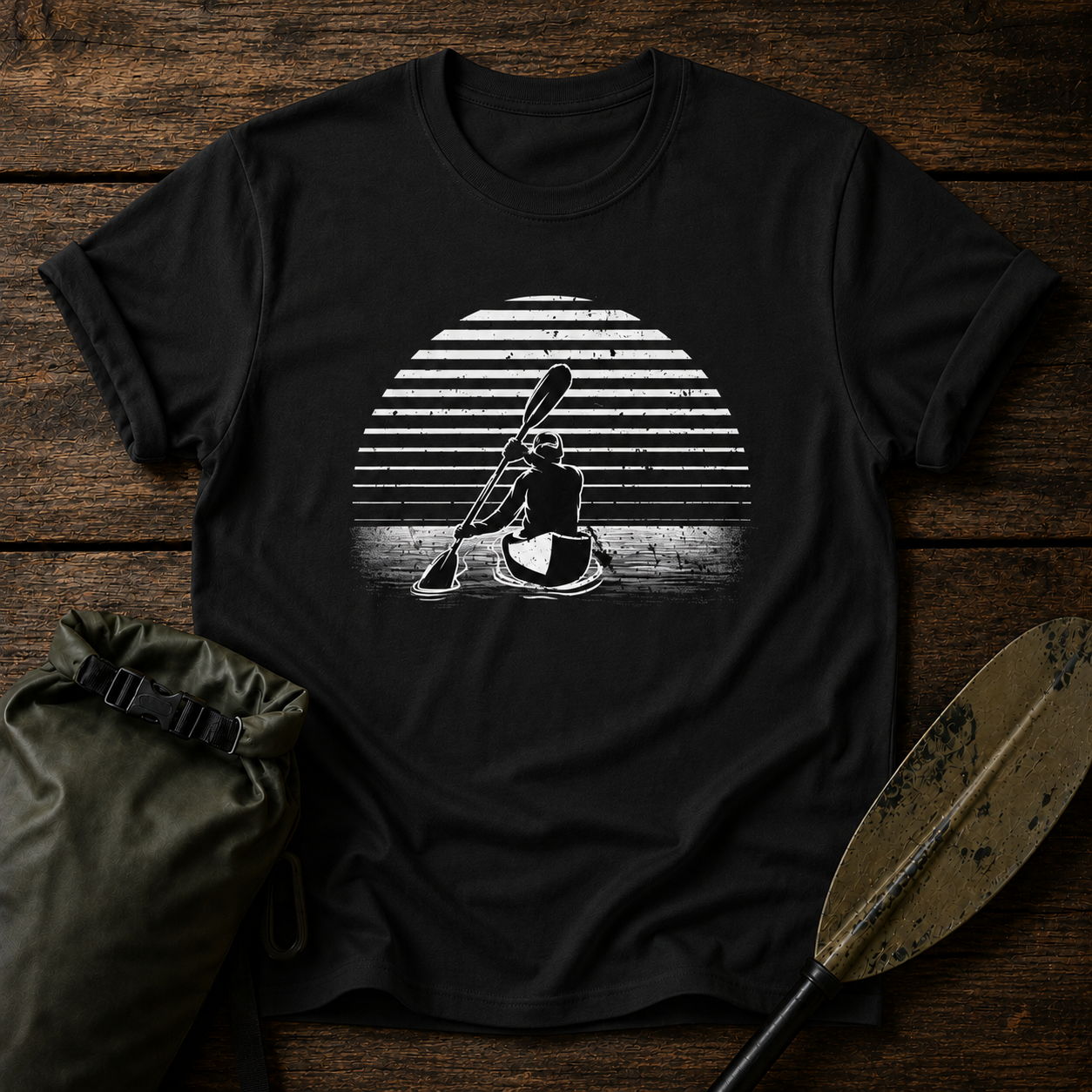 Kayak Sunset T-Shirt — Retro Design