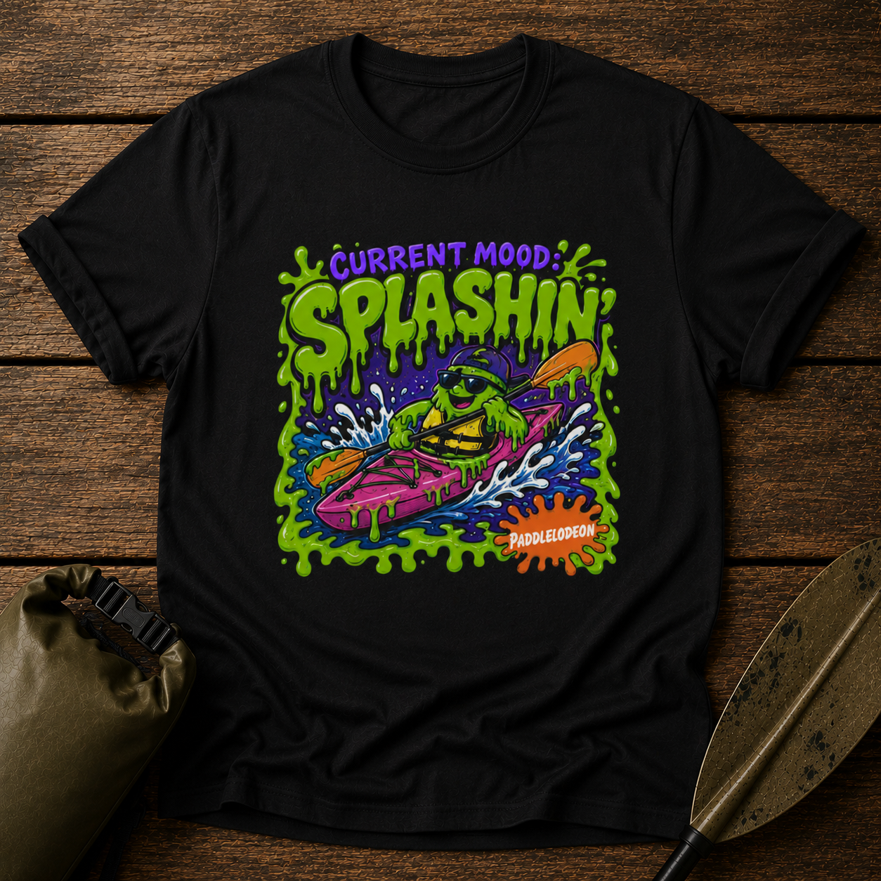 T-Shirt — "Current Mood: Splashin'" Kayaking Frog Tee