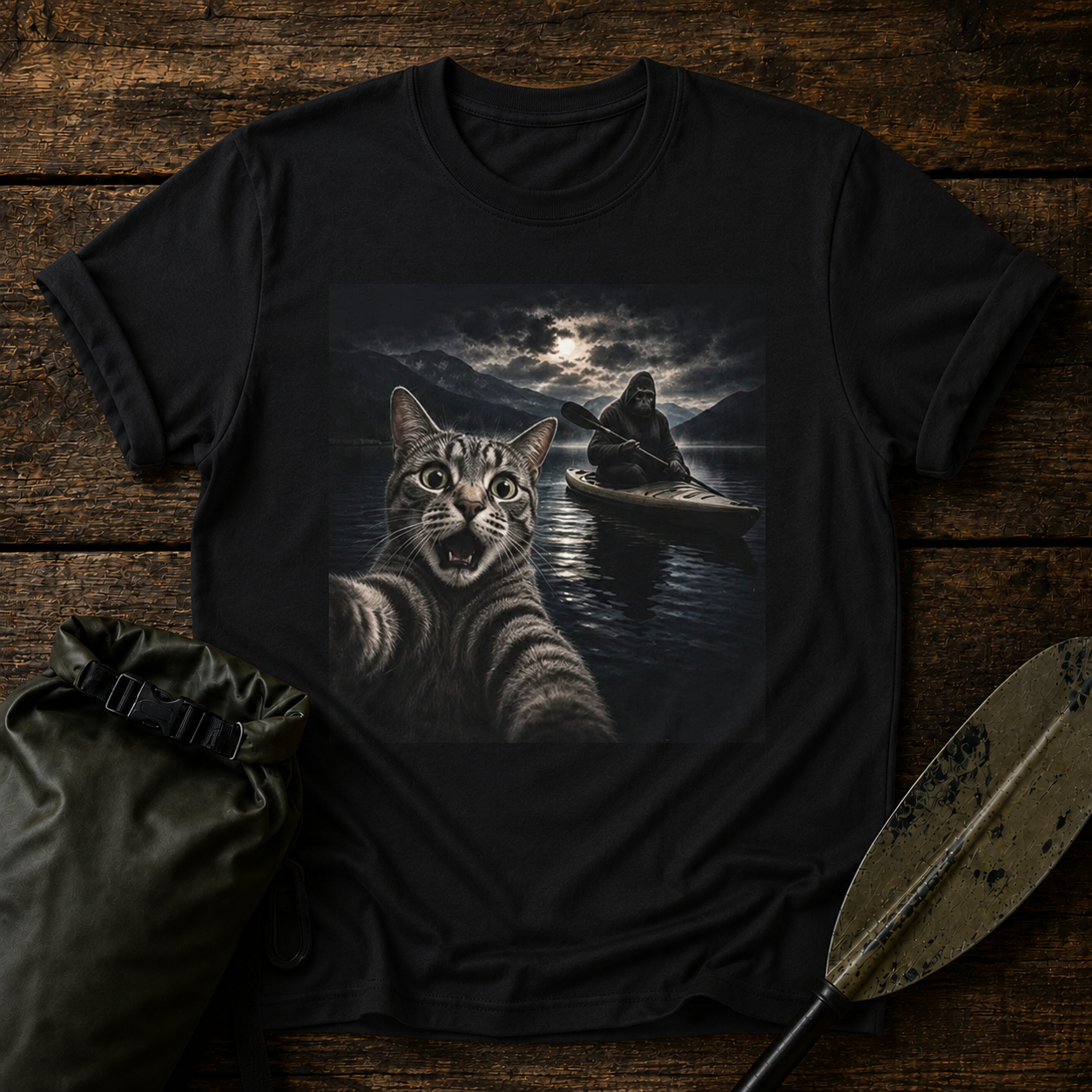 Cat Selfie T‑Shirt — Spooky Moonlit Cat Graphic Tee