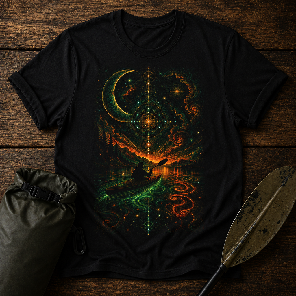 Mystic Nightscape T-Shirt — Crescent Moon, Owl & Starry Forest Graphic