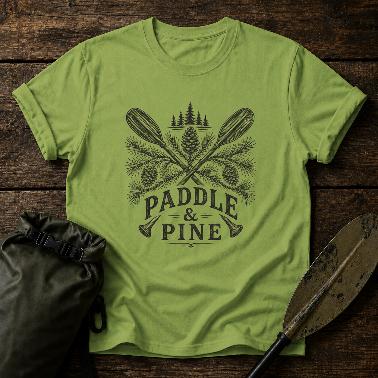 Paddle & Pine T‑Shirt — Rustic Kayak Paddle Outdoor Camping Tee
