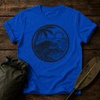 Sea Turtle with Kayak T-Shirt — Vintage Coastal Sunset Graphic