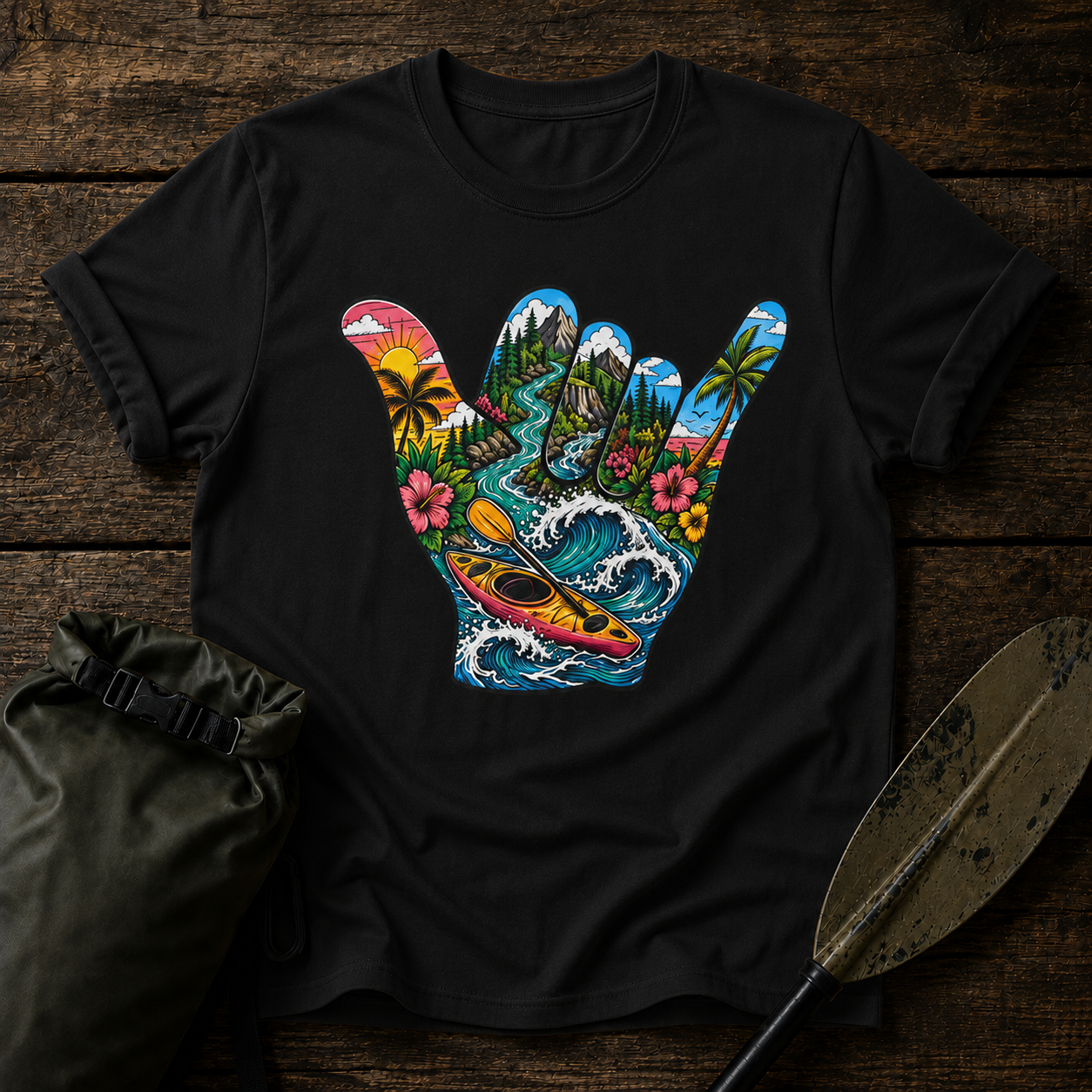 Shaka Vibes T-Shirt — Tropical Beach Hand Graphic