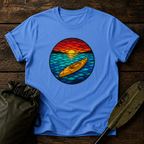 Kayak Sunset T-Shirt — Retro Ocean Sunset Paddle Tee