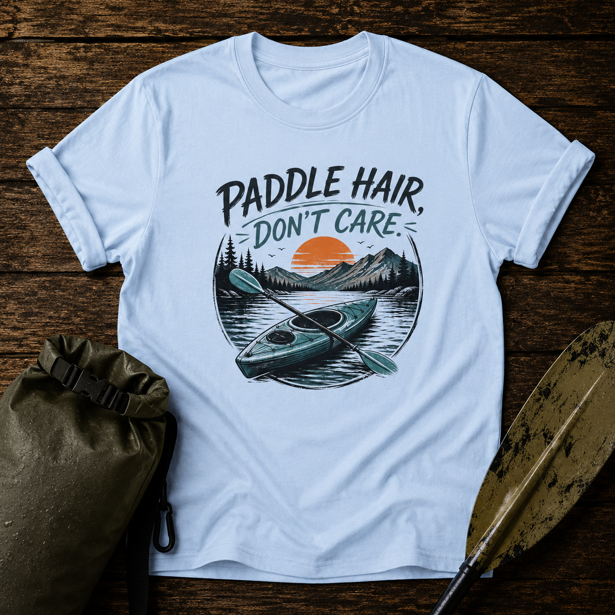 Paddle Hair Don't Care Kayak T-Shirt – Funny Tee for Outdoor Lovers