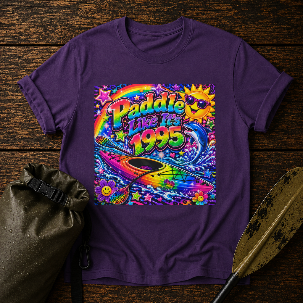 T-Shirt — "Paddle Like It’s 1995" Retro Neon  Graphic