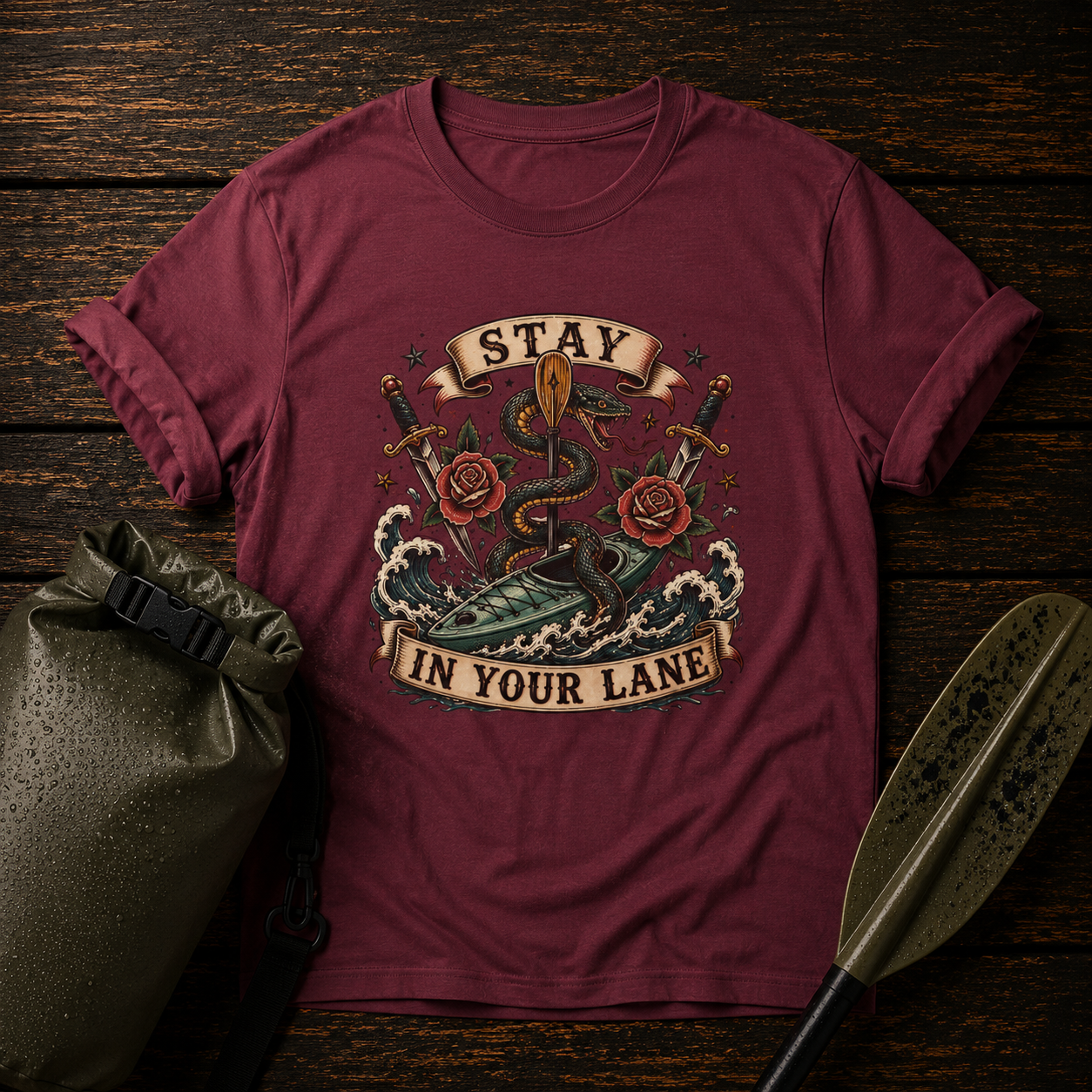 Stay In Your Lane T-Shirt — Vintage Caduceus, Swords & Roses Graphic Tee