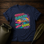 Totally Tubular Kayak Club T-Shirt — Retro Dolphin Kayaking Graphic