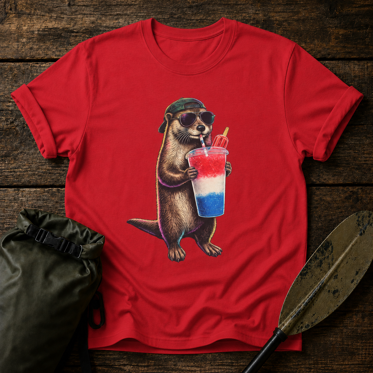 Otter Drinking a red, white, and blue slushy 250th